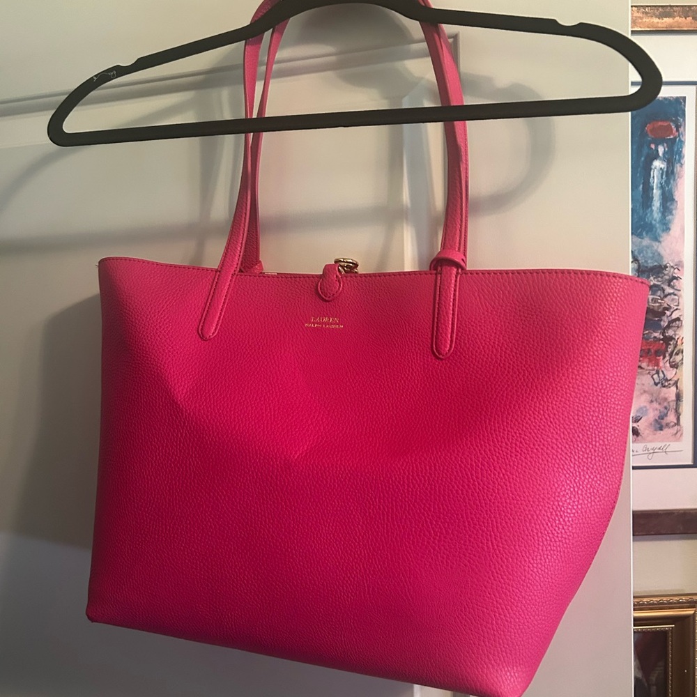 Ralph Lauren Double RL Pink Tote with Structured Design